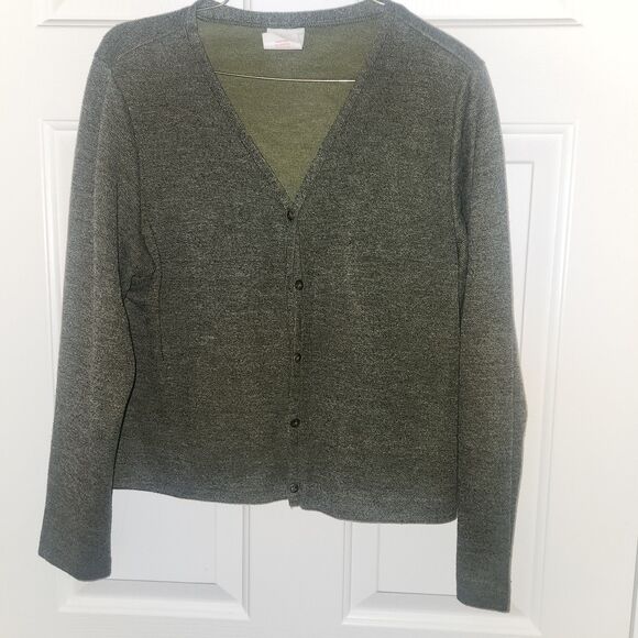 Studio C Vintage Green Cardigan Sweater Womens L Knit Button-Up - Picture 2 of 6
